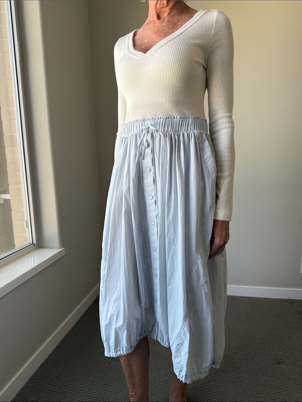 Light Blue Button Front Midi Dress